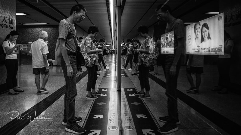 Hong Kong, Black & White, MTR Station, Wong Tai Sin, Reflection
